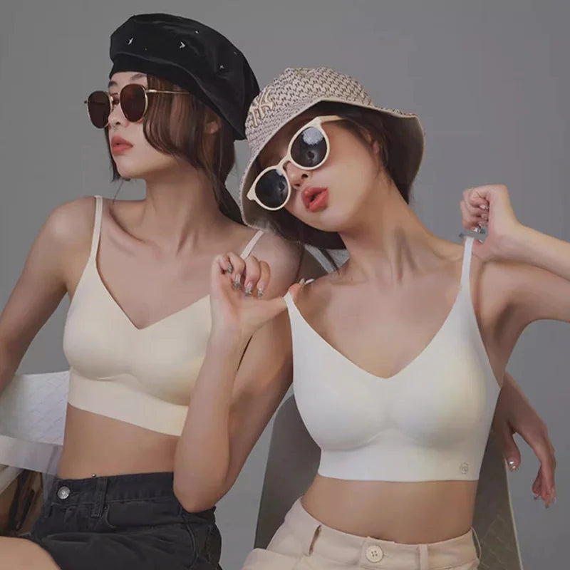 Girl's seamless backless bra with no steel ring small chest gathered on top thick chest cushion bra vest style sexy back bra