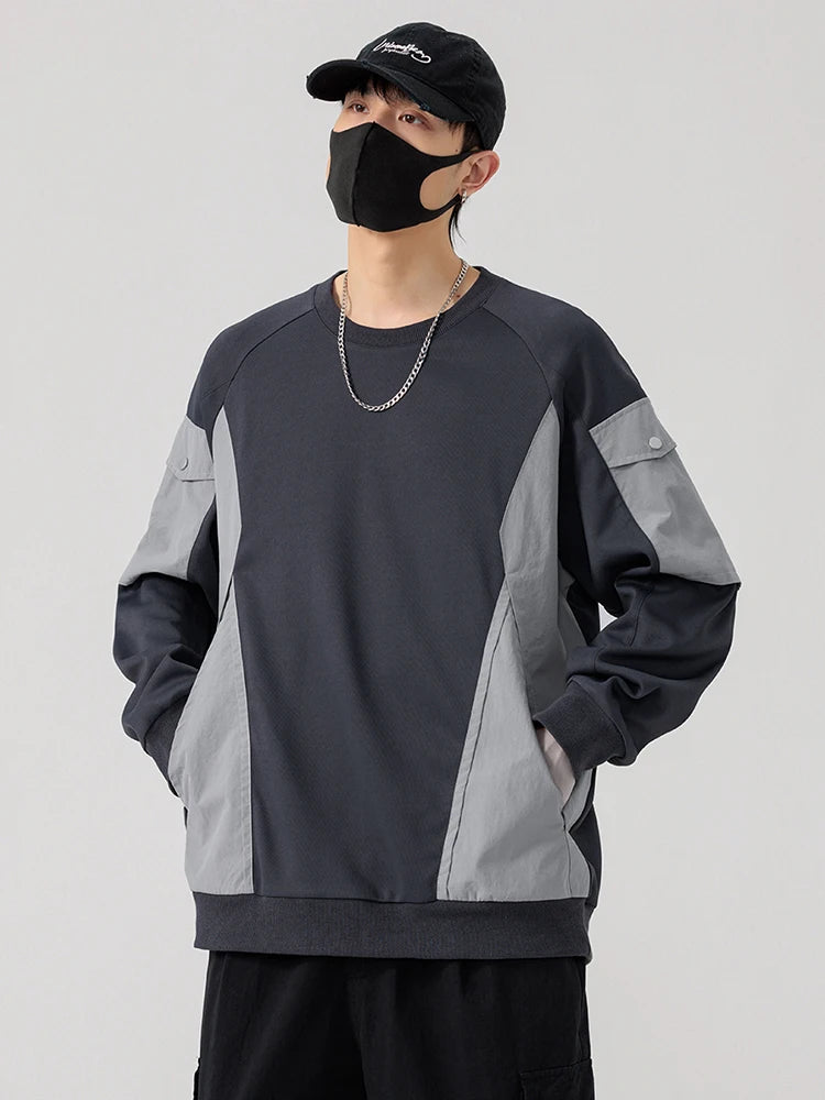 Men's Long Sleeve Sweatshirts Big Size 8XL 7XL 6XL Korean Fashion Patchwork