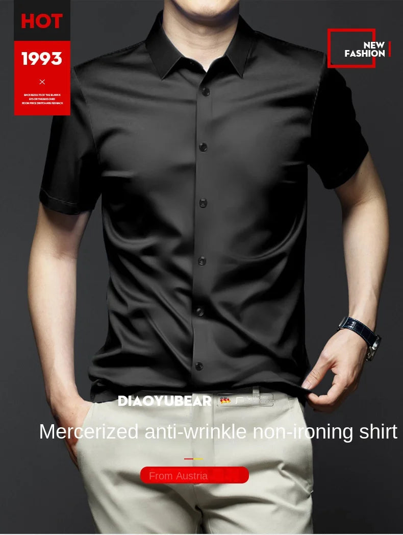 Colorful shirt, short sleeved, summer ice silk, ice feeling, wrinkle resistant inch shirt, resistant shirt