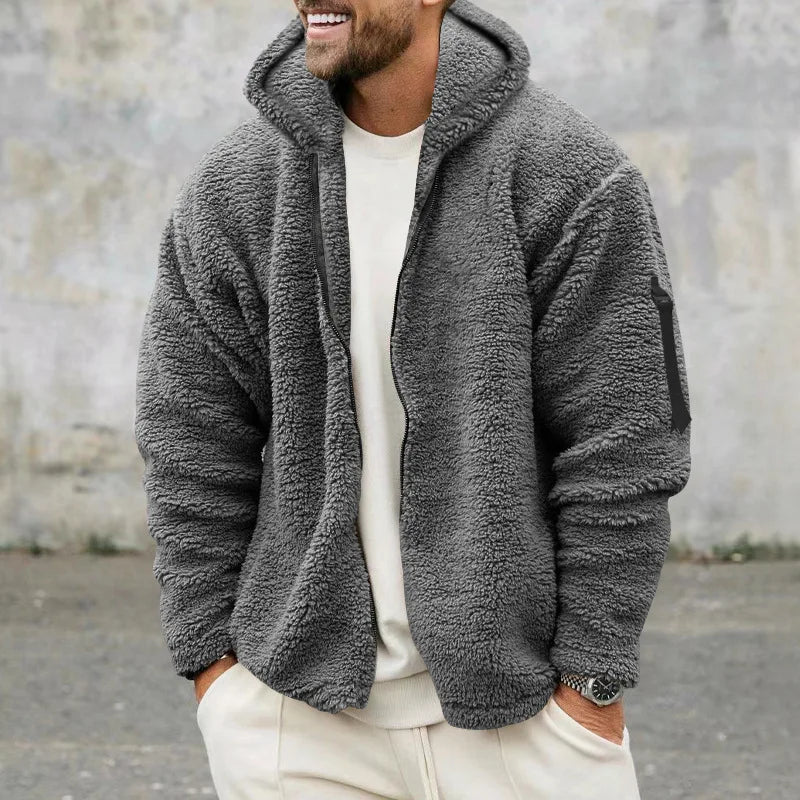 Men Fleece Hoodie Coats Autumn Winter Male Warm Hoody Zip Up Loose Sweatshirt Coats Outwear
