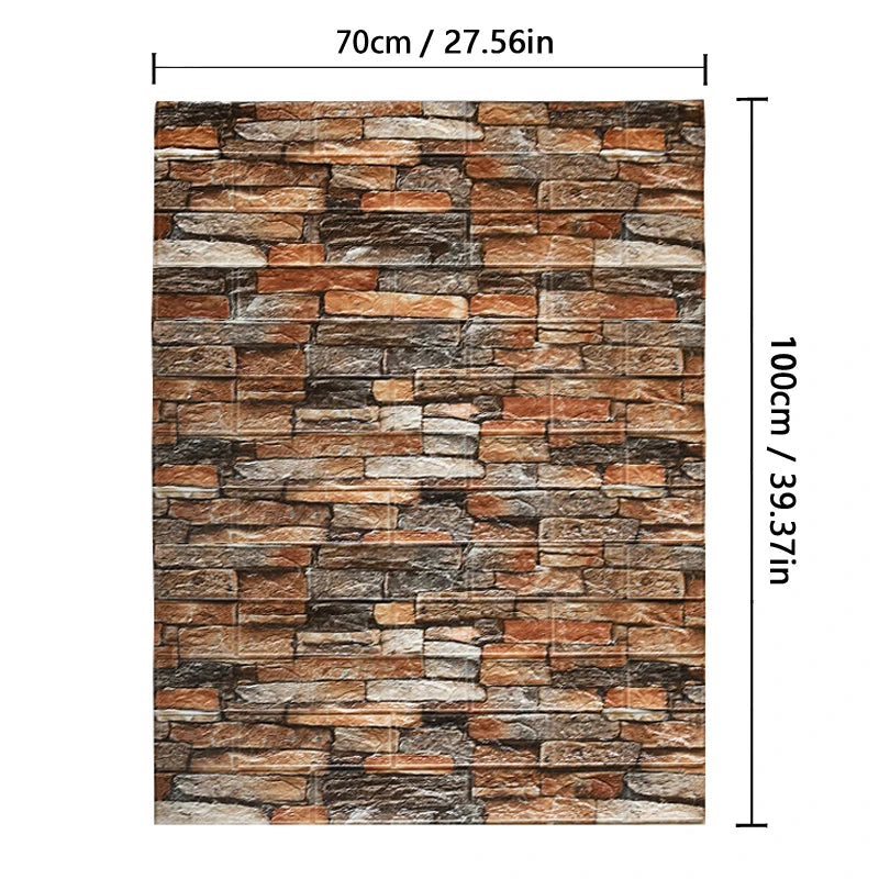 70cm*1m  3D Brick Pattern Wall Panels Wallpaper DIY Waterproof for Living Room Bedroom Kitchen Background Wall Decoration