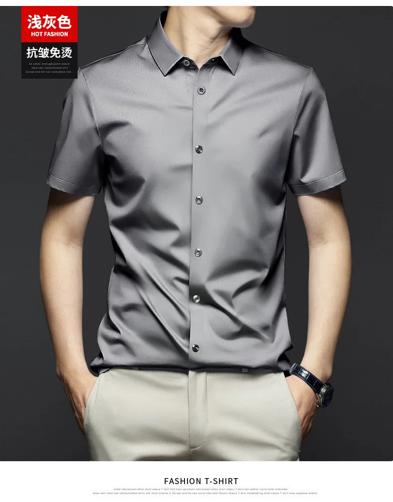 Colorful shirt, short sleeved, summer ice silk, ice feeling, wrinkle resistant inch shirt, resistant shirt