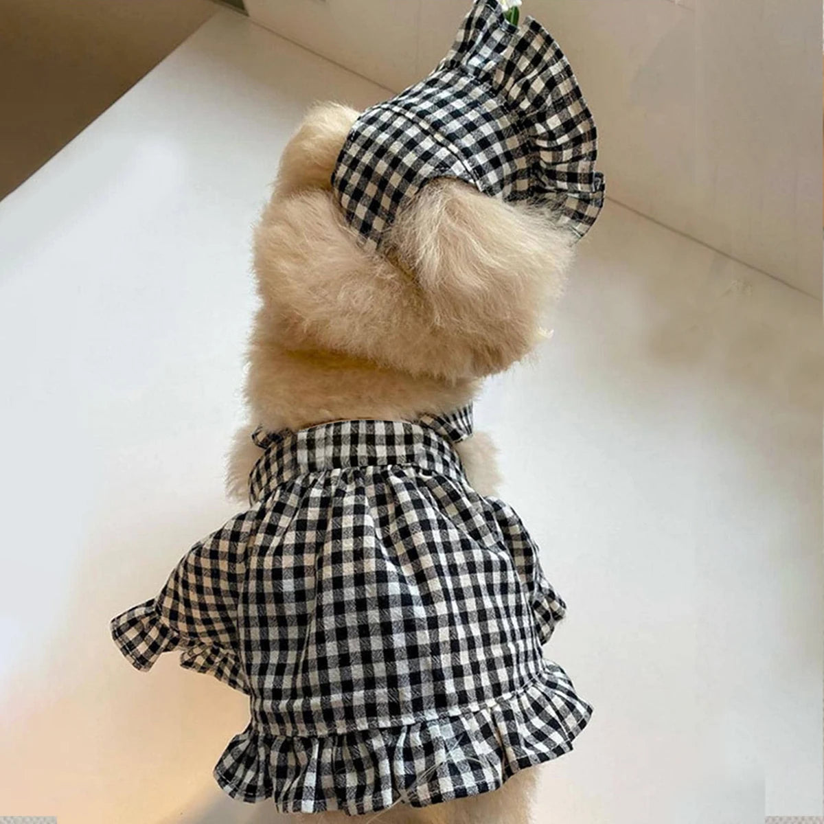 Fashion Dog Clothing Modern Style Black White Plaid Skirt With Hat Suit Dog Clothes Dresses Pet Accessories Puppy Summer Clothes