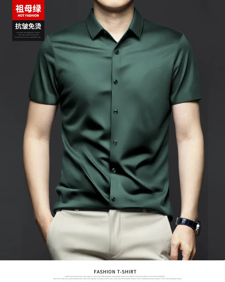 Colorful shirt, short sleeved, summer ice silk, ice feeling, wrinkle resistant inch shirt, resistant shirt