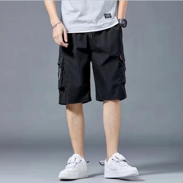 Workwear shorts, men's multiple pockets, medium shorts, summer thin loose cropped pants