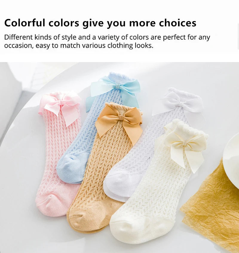 3Pairs/Lot Summer Baby Girls Socks Toddler Infant Bow Cotton Mesh Breathable Socks Newborn Princess Girl Socks For 0-3 Years