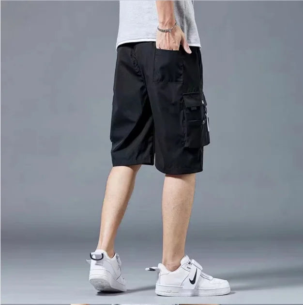 Workwear shorts, men's multiple pockets, medium shorts, summer thin loose cropped pants