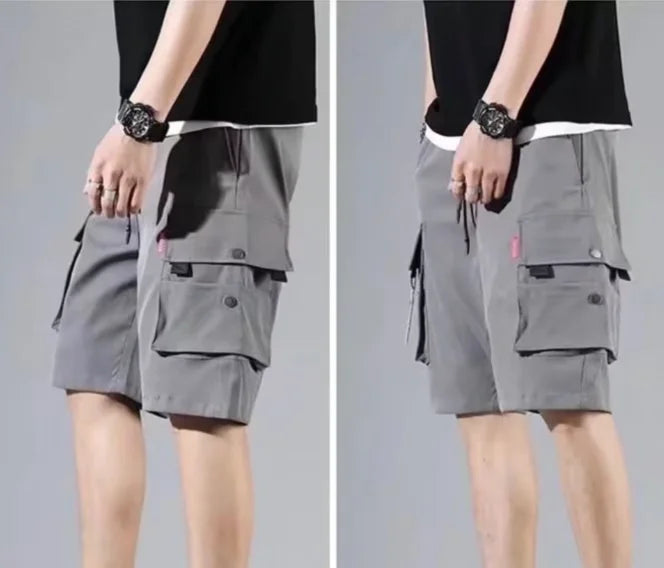 Workwear shorts, men's multiple pockets, medium shorts, summer thin loose cropped pants