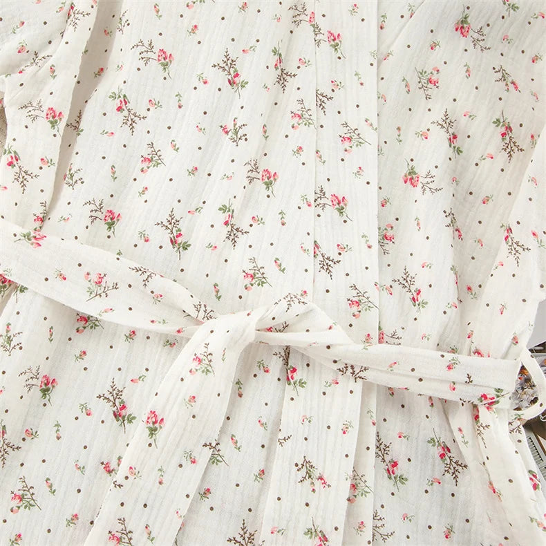 Women's Pajamas With Belt Casual Long-sleeved Shorts Pants Sleepwear Pyjama Nightwear Home Wear