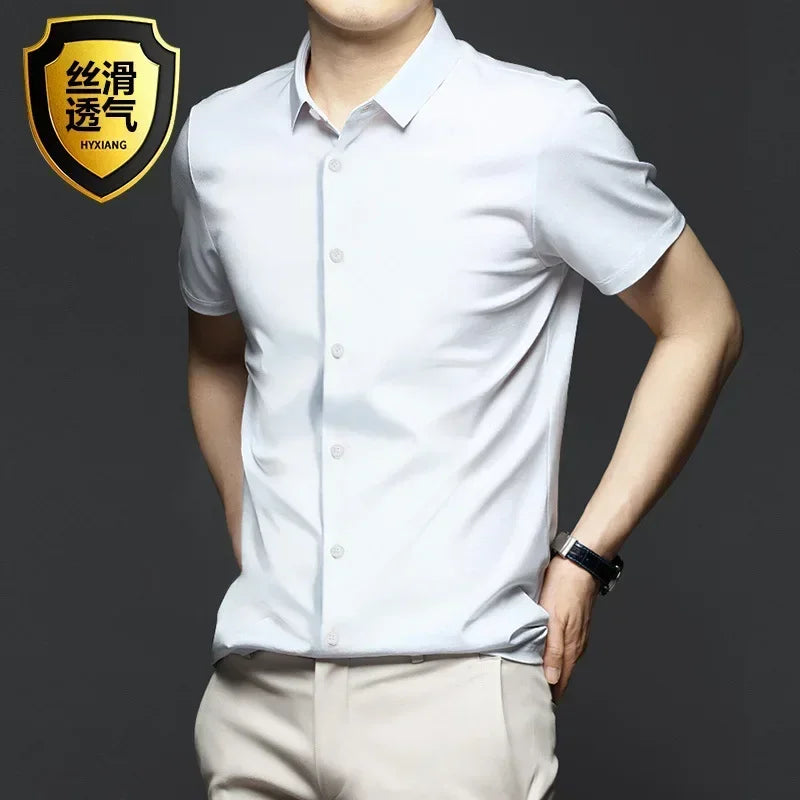 Colorful shirt, short sleeved, summer ice silk, ice feeling, wrinkle resistant inch shirt, resistant shirt