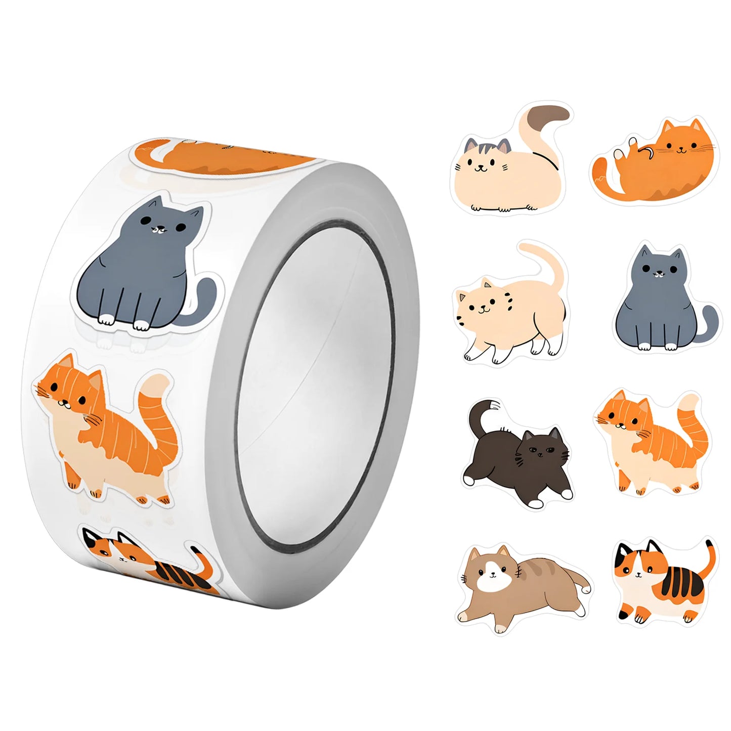 500Pcs/Roll Cute Pet Mimi Cats Stickers 2.5cm/1.0'' 16 Designs Decals Diy Adorn Gifts Suitable for Various Packaging Home Decor