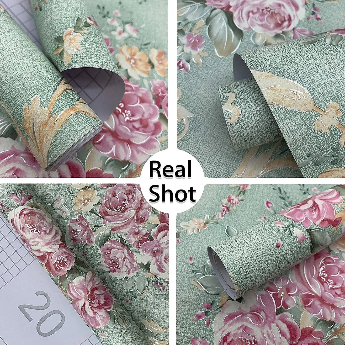 Green Floral Peel and Stick Wallpaper Retro Blooming Flower Vintage Contact Paper Backsplash Removable Self Adhesive Wallpaper