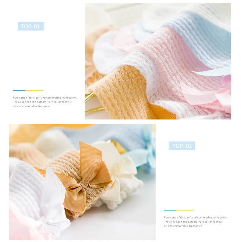3Pairs/Lot Summer Baby Girls Socks Toddler Infant Bow Cotton Mesh Breathable Socks Newborn Princess Girl Socks For 0-3 Years