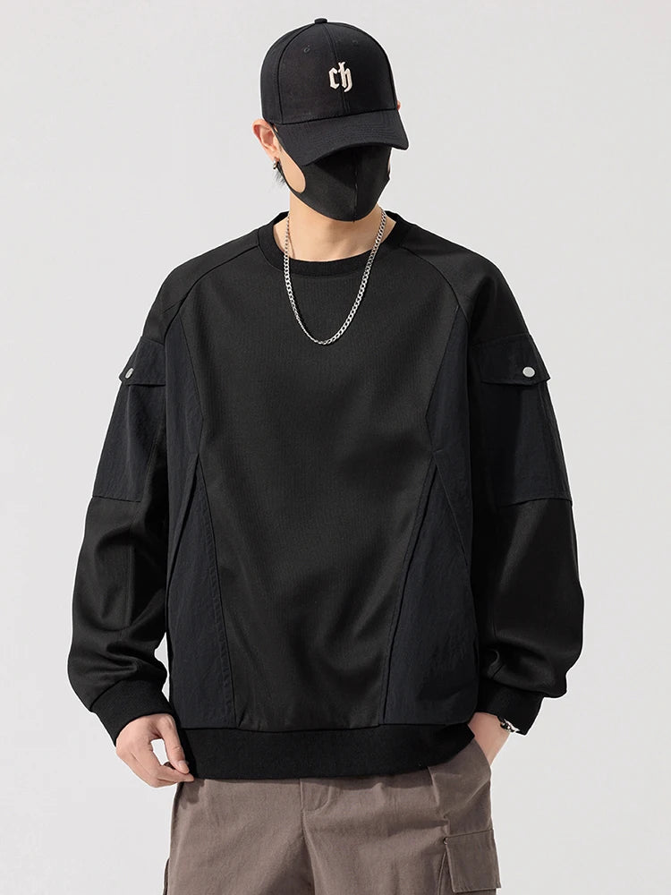 Men's Long Sleeve Sweatshirts Big Size 8XL 7XL 6XL Korean Fashion Patchwork