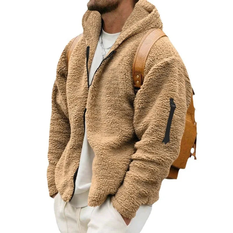 Men Fleece Hoodie Coats Autumn Winter Male Warm Hoody Zip Up Loose Sweatshirt Coats Outwear