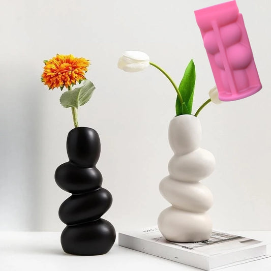 DIY Pebble Vase Resin Silicone Mold Stacking Geometry Pebble Vase Concrete Cement Gypsum Silicone Mold Home Decor