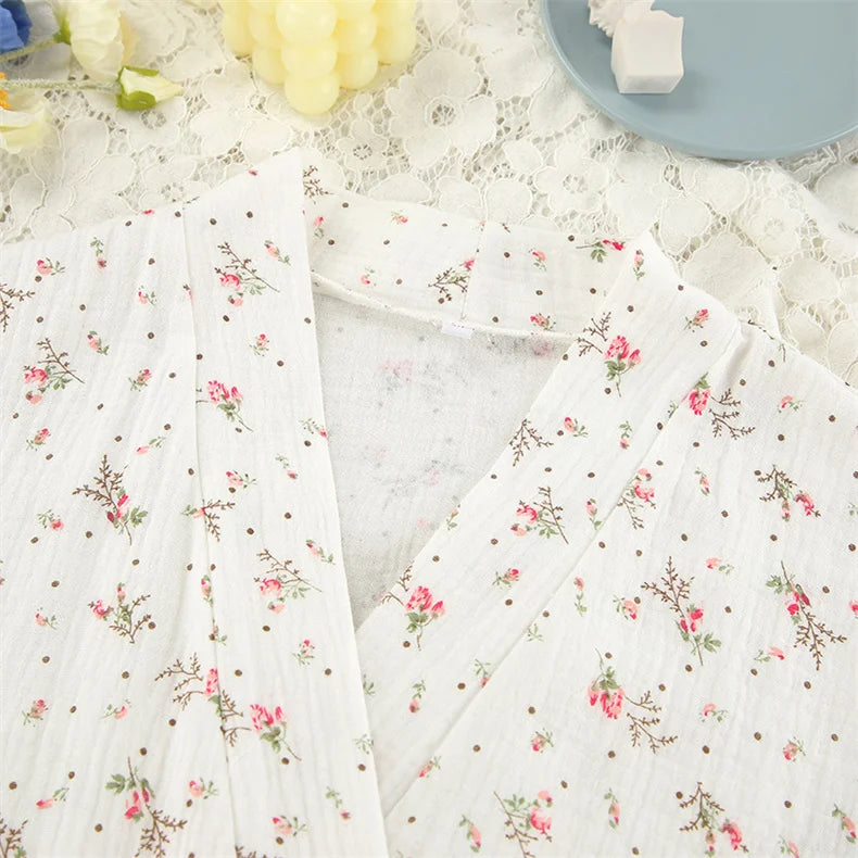 Women's Pajamas With Belt Casual Long-sleeved Shorts Pants Sleepwear Pyjama Nightwear Home Wear