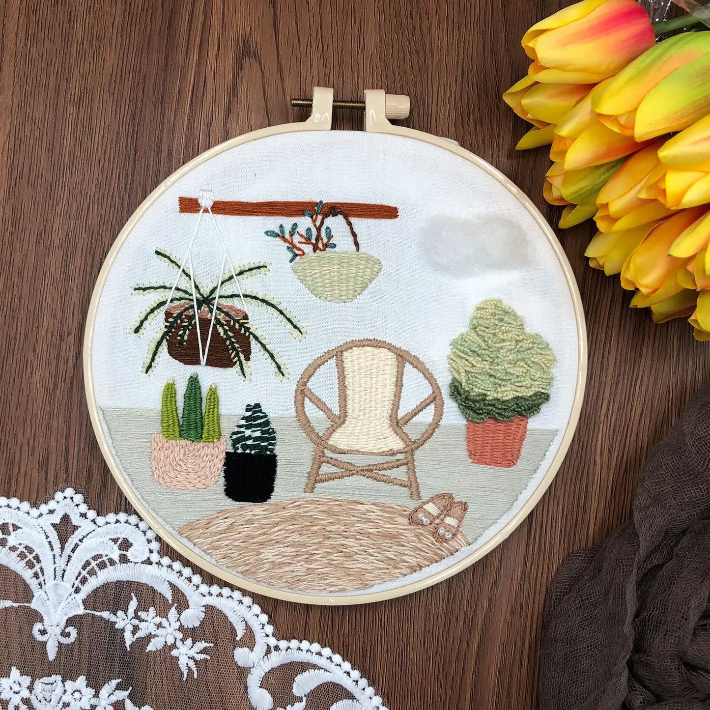 DIY Embroidery Kits Beginner Handmade Needlework Crafts Set Embroidery Hoop Fancywork Sewing Needle Cross Stitch  Decor Painting