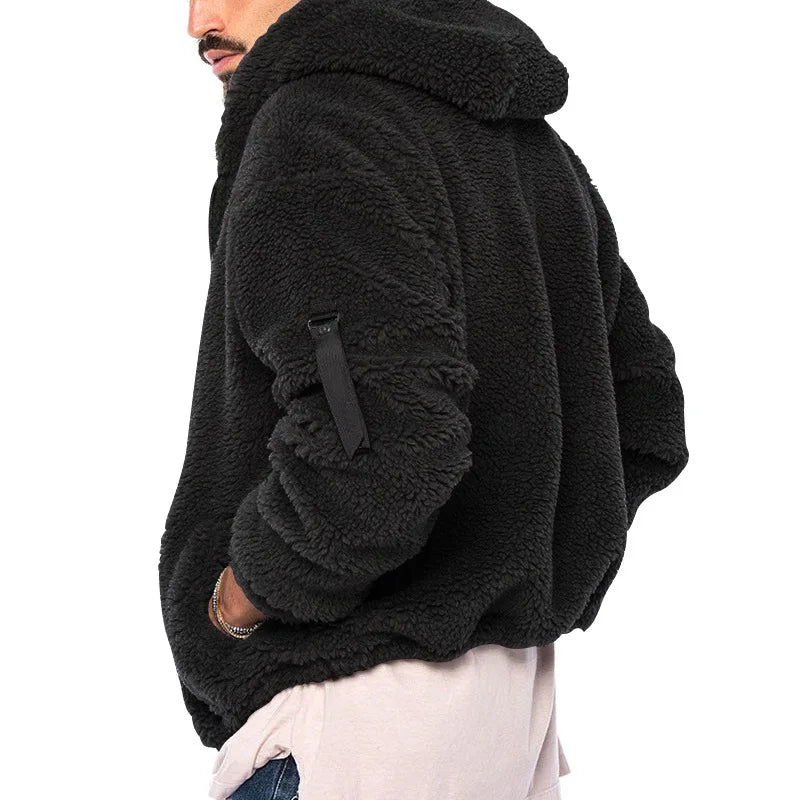 Men Fleece Hoodie Coats Autumn Winter Male Warm Hoody Zip Up Loose Sweatshirt Coats Outwear