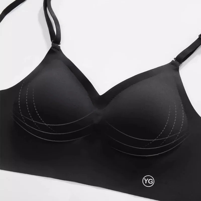 Girl's seamless backless bra with no steel ring small chest gathered on top thick chest cushion bra vest style sexy back bra