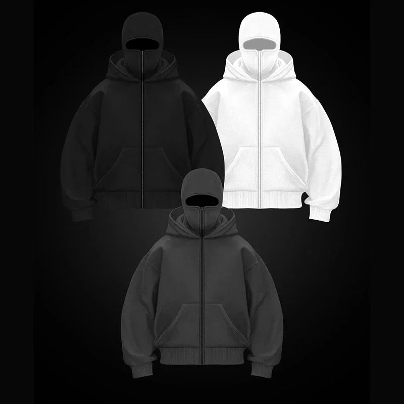Men's and women's Balaclava Y2K Gothic Harajuku winter new item double hooded sweatshirt