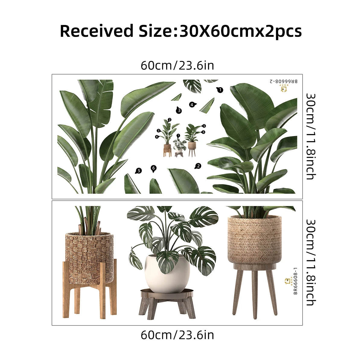 2PCS Simulation of Green Plant Ornamental Potted Wall Stickers for Bedroom Living Room Office Home Decoration Wall Decals