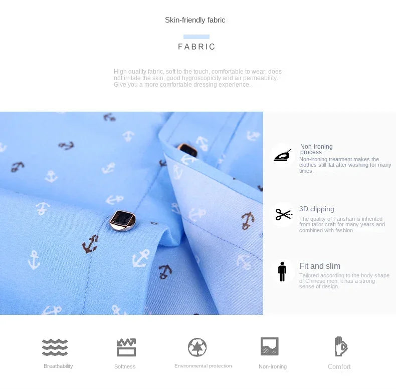 New Men's Printed Long Sleeve Shirt Youth Plaid Versatile Shirt Casual Fashion Floral Inch Shirt Iron-free Process