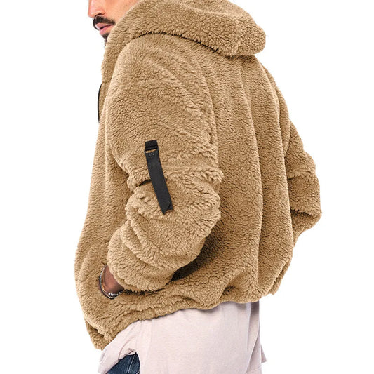 Men Fleece Hoodie Coats Autumn Winter Male Warm Hoody Zip Up Loose Sweatshirt Coats Outwear