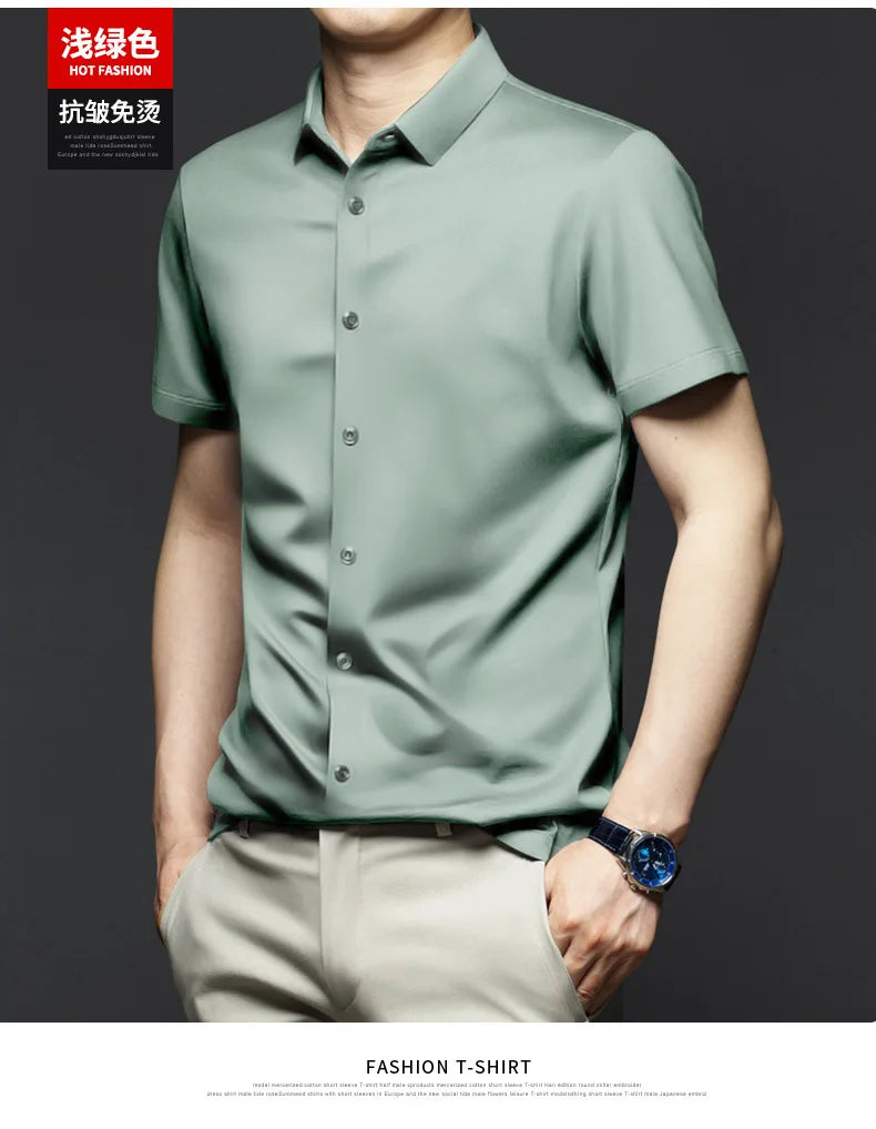 Colorful shirt, short sleeved, summer ice silk, ice feeling, wrinkle resistant inch shirt, resistant shirt