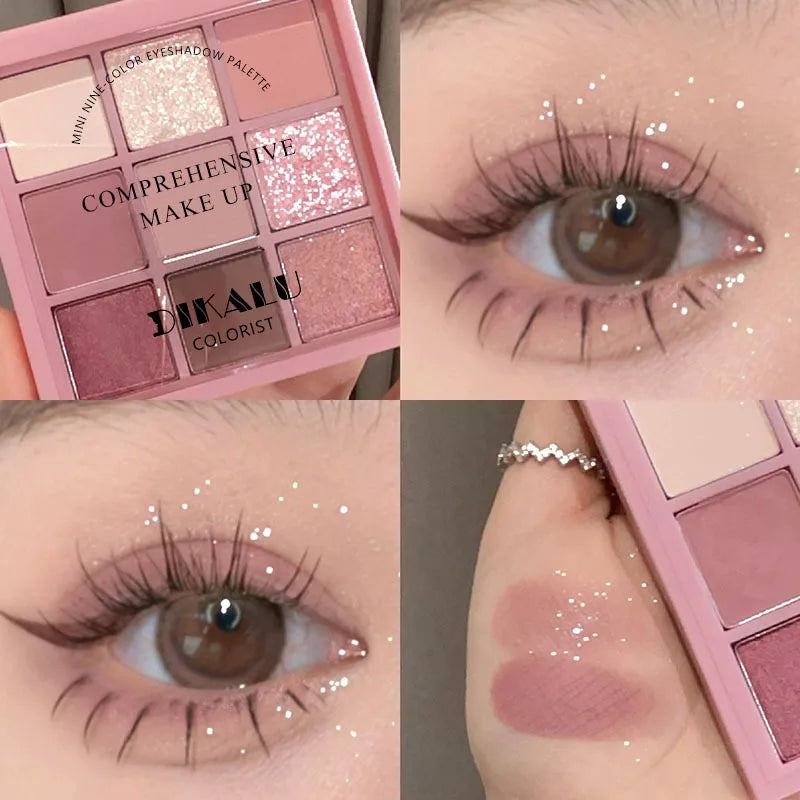 9 Colors Eyeshadow Palette Glitter Matte Pearl Nude Shimmer Waterproof Long Lasting Nine Palace Eyeshadow Eye Makeup