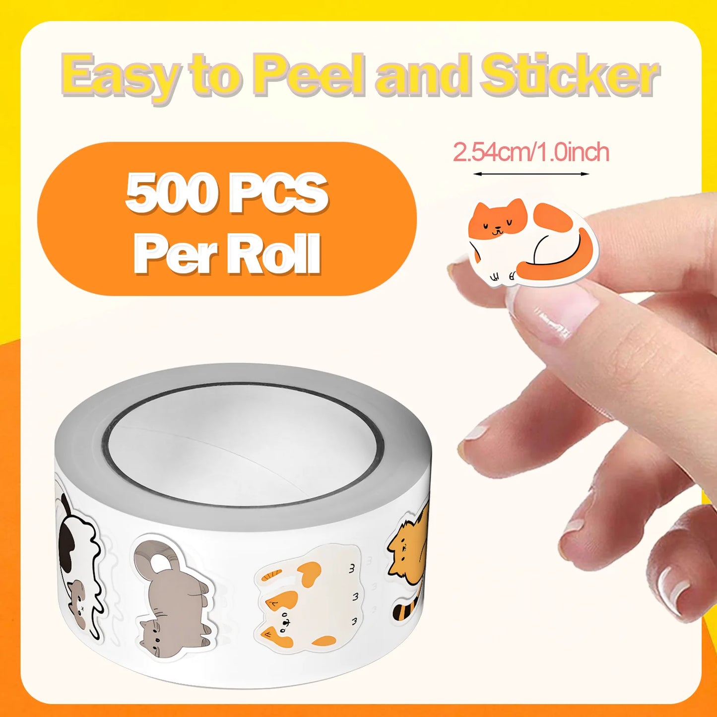 500Pcs/Roll Cute Pet Mimi Cats Stickers 2.5cm/1.0'' 16 Designs Decals Diy Adorn Gifts Suitable for Various Packaging Home Decor