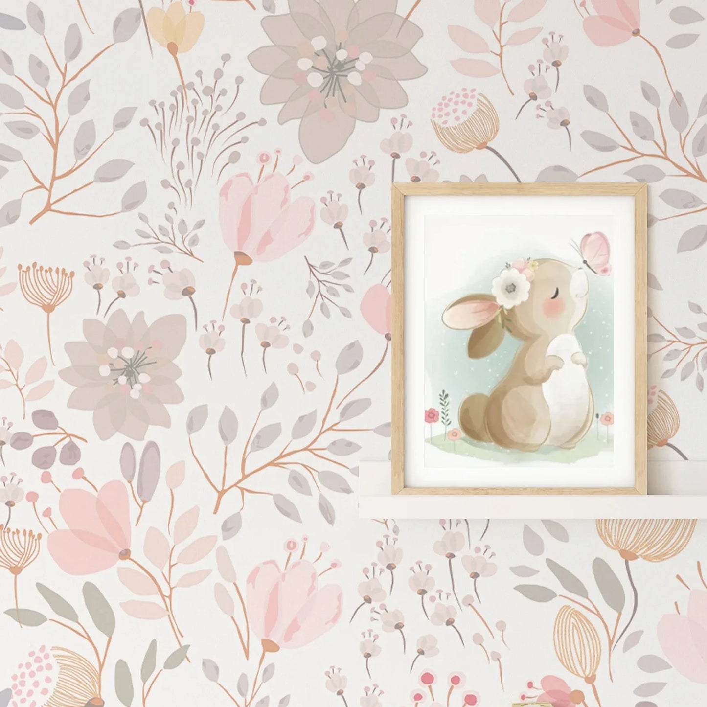 Boho Garden Flowers Peel and Stick Wallpaper - Pastel Blush Floral Wall Decal Print - Botanical Self Adhesive Wall Mural 50*300