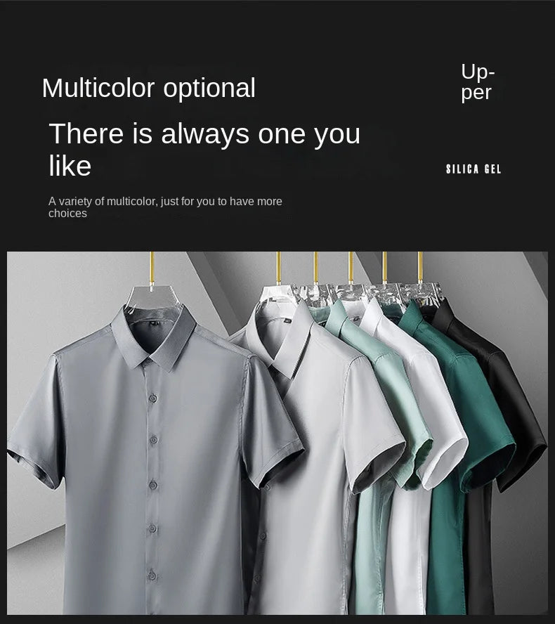 Colorful shirt, short sleeved, summer ice silk, ice feeling, wrinkle resistant inch shirt, resistant shirt