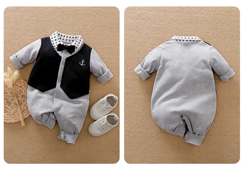 Baby Boys Outfit Infant Clothes Gentleman Suits Long Sleeve Toddler Onesie Costume Romper Jumpsuit 100% Cotton Spring and Autumn