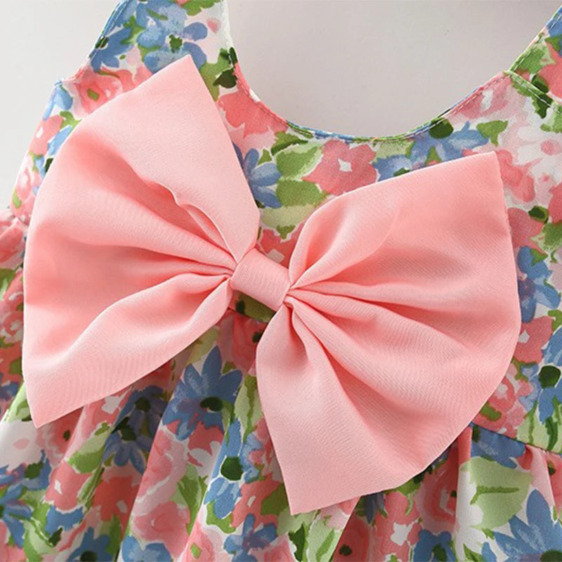 2Pcs/SetChildren's clothing girl's dress summer new Korean version suspender bow flower beach skirt with the same hat