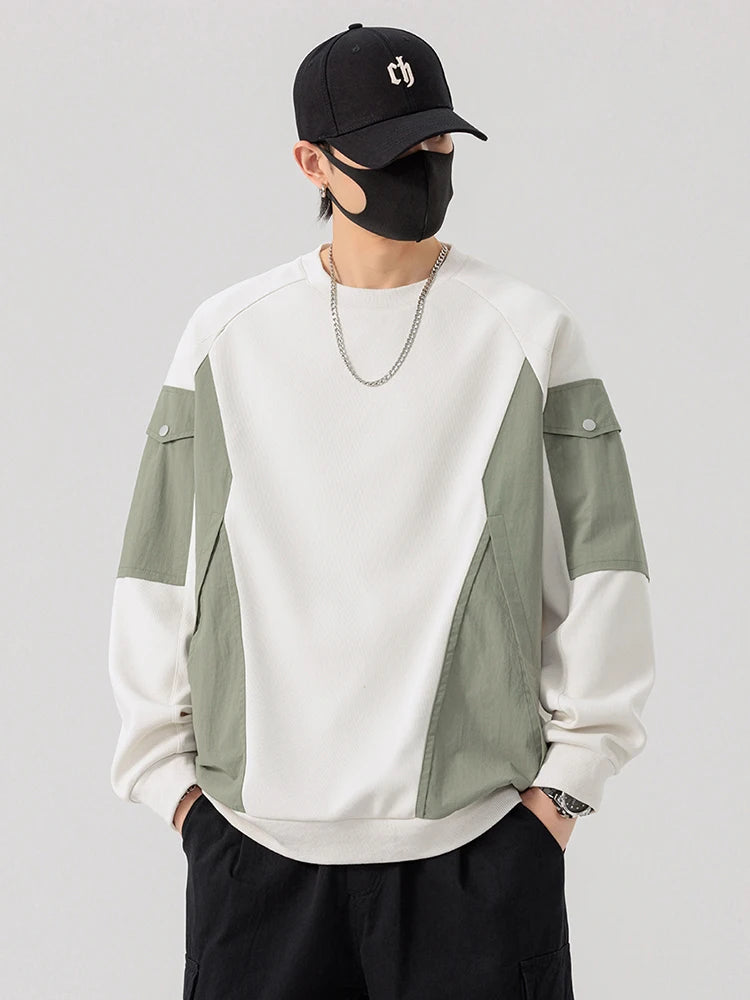 Men's Long Sleeve Sweatshirts Big Size 8XL 7XL 6XL Korean Fashion Patchwork