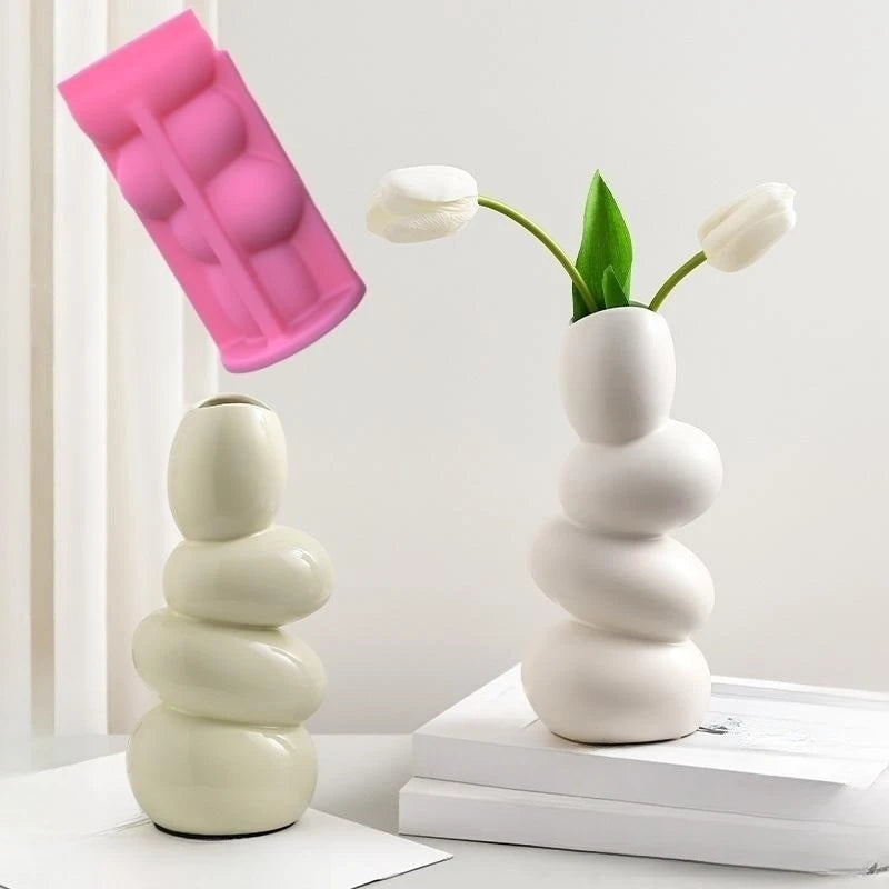 DIY Pebble Vase Resin Silicone Mold Stacking Geometry Pebble Vase Concrete Cement Gypsum Silicone Mold Home Decor