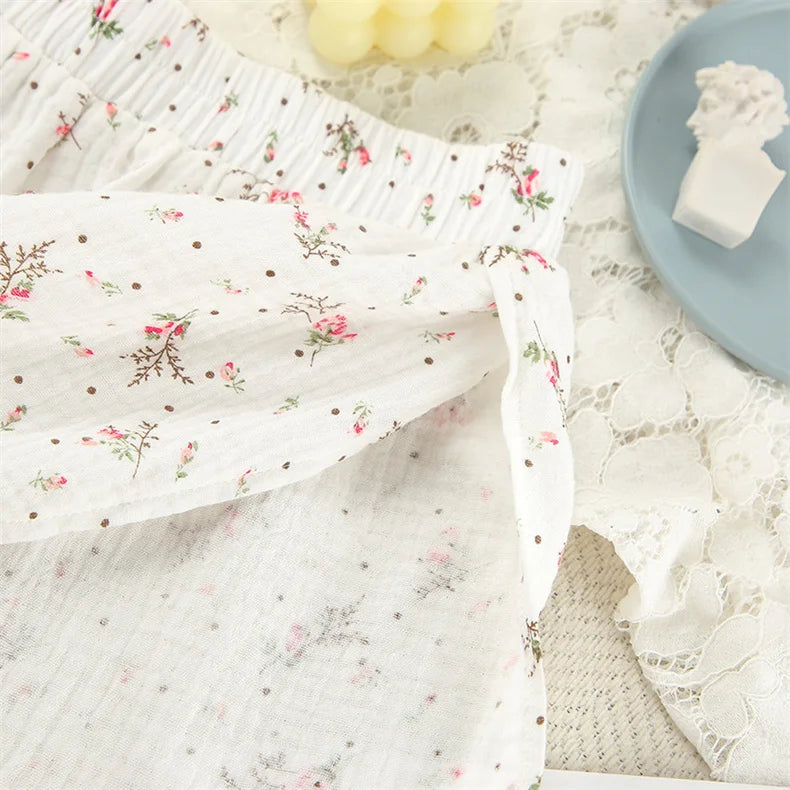 Women's Pajamas With Belt Casual Long-sleeved Shorts Pants Sleepwear Pyjama Nightwear Home Wear