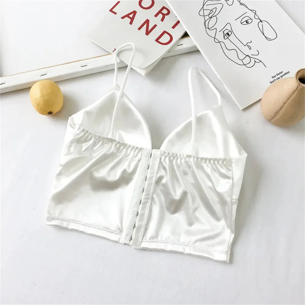 Sexy Bra Satin Women's Short Wireless Crochet Underwear Anti Glare And Beautiful Back Straps