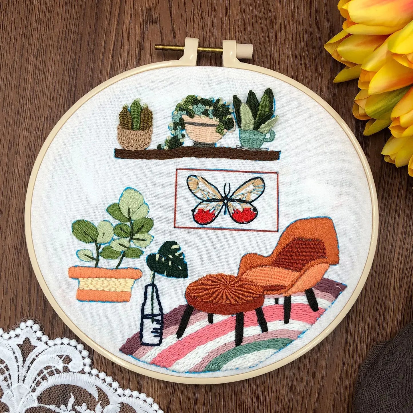 DIY Embroidery Kits Beginner Handmade Needlework Crafts Set Embroidery Hoop Fancywork Sewing Needle Cross Stitch  Decor Painting