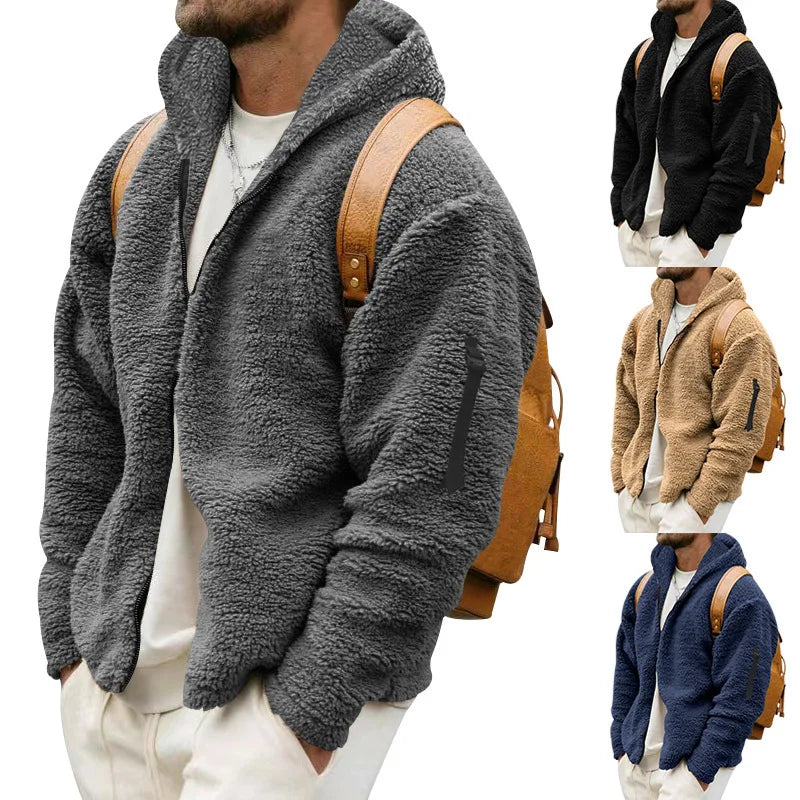 Men Fleece Hoodie Coats Autumn Winter Male Warm Hoody Zip Up Loose Sweatshirt Coats Outwear