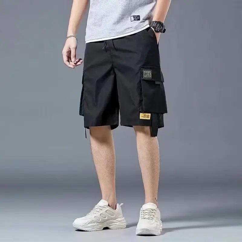 Workwear shorts, men's multiple pockets, medium shorts, summer thin loose cropped pants