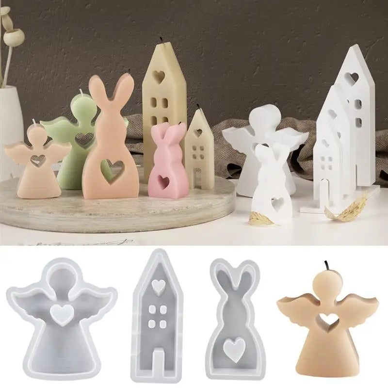 Cute Rabbit Candle Silicone Mold Gypsum Car Mounted Incense Expanding Gypsum Soap Mold Easter Bunny Aromatherapy Candle Mold