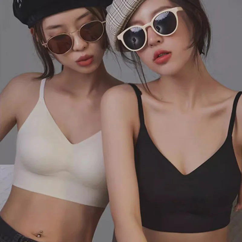 Girl's seamless backless bra with no steel ring small chest gathered on top thick chest cushion bra vest style sexy back bra