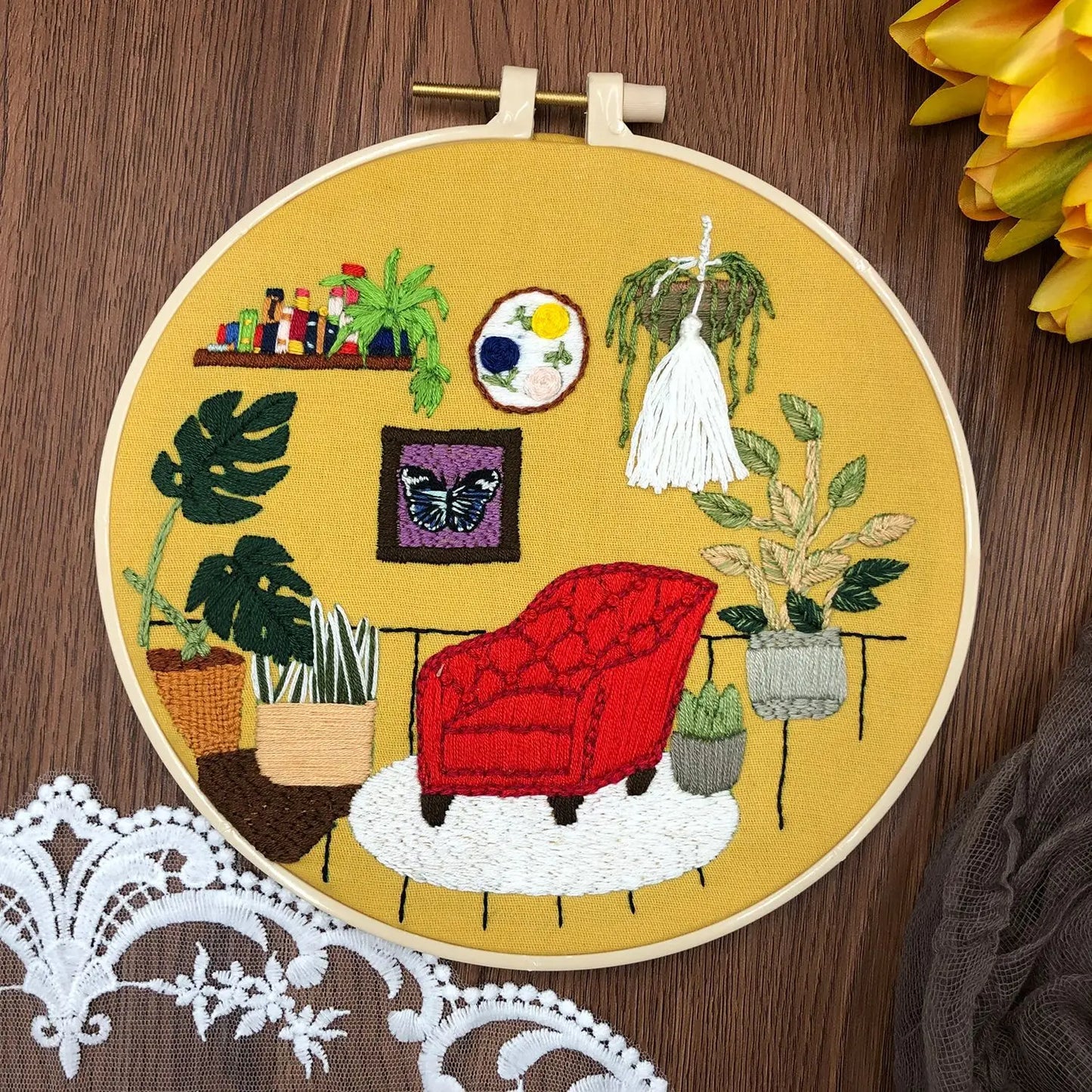 DIY Embroidery Kits Beginner Handmade Needlework Crafts Set Embroidery Hoop Fancywork Sewing Needle Cross Stitch  Decor Painting