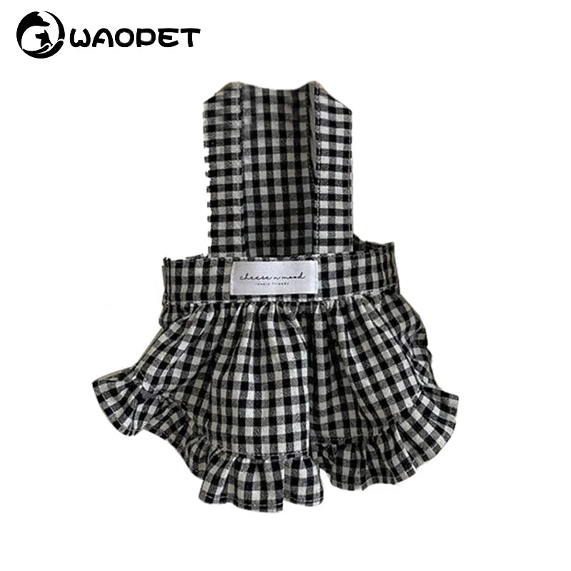 Fashion Dog Clothing Modern Style Black White Plaid Skirt With Hat Suit Dog Clothes Dresses Pet Accessories Puppy Summer Clothes