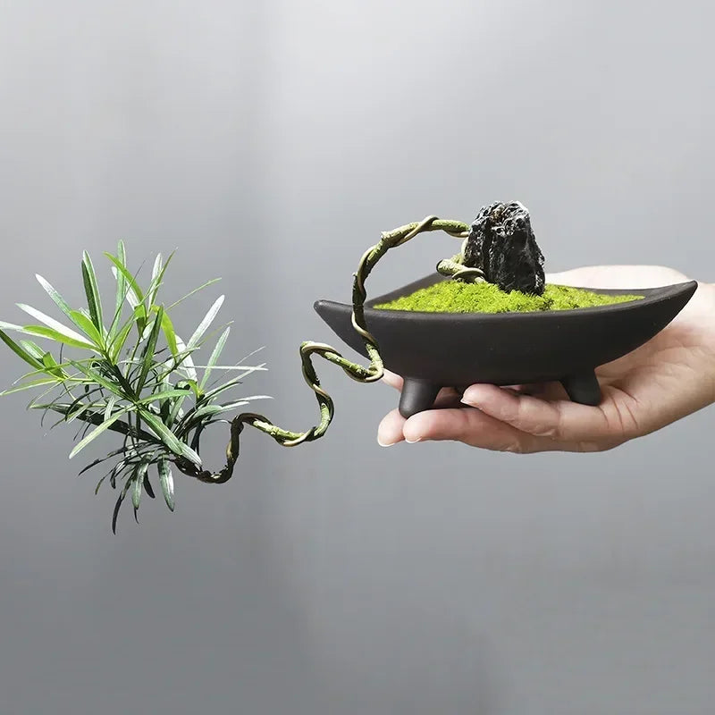 Ceramic Flower Pots for Bamboo Indoor Micro Landscape Plants Purple Clay Pot Decoration